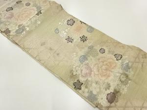 アンティーク　絽籠目に花丸文様織出し名古屋帯（材料）